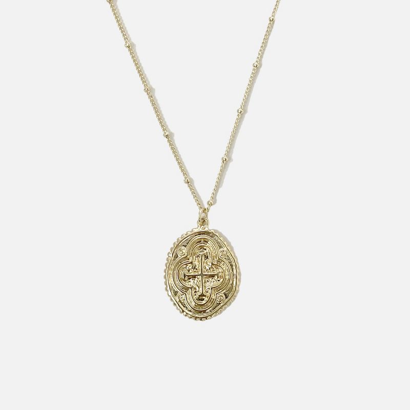sanctuaire Oval Coin Medallion Cross Necklace, 1 of 5