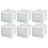 Sterilite Clear Plastic Stackable Small 3 Drawer Storage System for Home Office, Dorm Room, or Bathrooms, White Frame, (6 Pack)