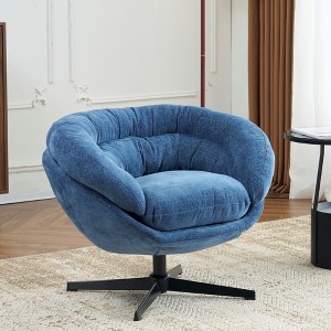 Kumasinova 360° Swivel Accent Chair with Metal Base,Office Chair with Removable Cushion,Chenille Arm Chair for Living Room,Bedroom,Antique Navy Blue - 1 of 4