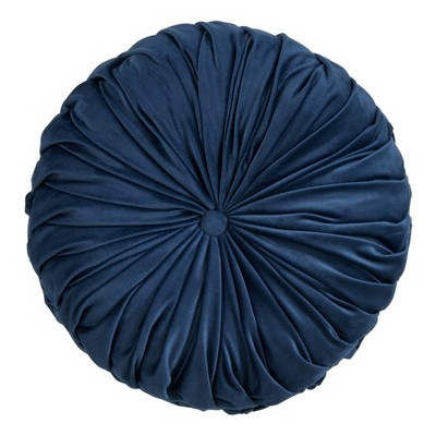 14" Round Velvet Pintucked Poly Filled Throw Pillow Navy - Saro Lifestyle