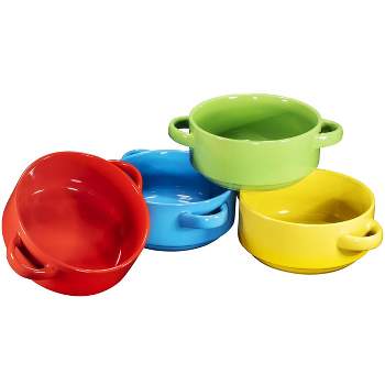 Bruntmor 19 Oz Ceramic Soup Bowl With Handles, Set of 4 multicolor