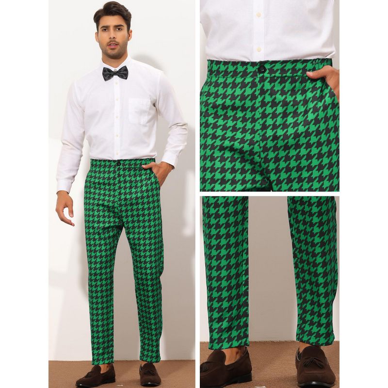 Lars Amadeus Men's Big and Tall Regular Fit Houndstooth Plaid Trousers, 4 of 6