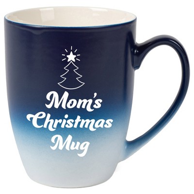 Elanze Designs Mom's Christmas Mug Two Toned Ombre Matte Navy Blue and White 12 ounce Ceramic Stoneware Coffee Cup Mug
