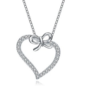 Guili Sterling Silver Cubic Zirconia Heart and Bowtie Necklace in Rose Gold or White—A Lovely, Timeless Piece to Add Charm and Elegance to Your Outfit - 1 of 4