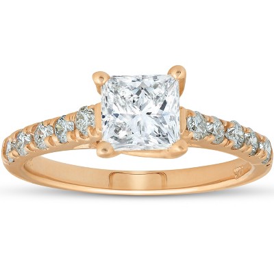 Pompeii3 1 1/4ct Princess Cut Diamond 1ct center Engagement Ring 14k Yellow Gold Lab Created