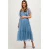 PinkBlush Blue Dotted Tulle Smocked Maternity Midi Dress - 2 of 4