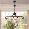 DOMETOUR 32'' Rustic Industrial Chandelier, 8-Light Farmhouse Pendant Light with Metal & Wood, Adjustable Chain for Dining, Kitchen, Living Room - 3 of 4