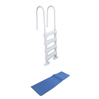 Vinyl Works 4 Step Ladder for 60 Inch Swimming Pool w/ Swimline Protective Ladder Mat
