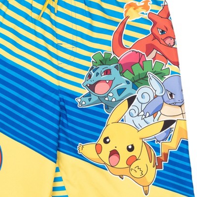 Pokemon Big Boys' Graphic Allover Print Swim Shorts with Elastic Waist and Drawstring Pikachu Ivysaur Blue 8 — фото 3