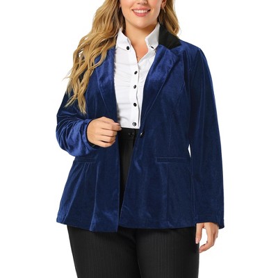 Agnes Orinda Women's Plus Size Notched Lapel Single Breasted Winter Long  Pea Coat Dark Blue 1X