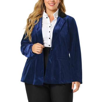 Agnes Orinda Women's Plus Size Winter Velvet Blazer Button Lapel Work Jacket