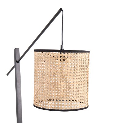 Arturo Black Wood and Steel Floor Lamp with Rattan Shade
