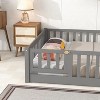 Grey Twin Size Floor Bed with Door and Fence for Kids, Floor Bed with Slats and Safety Guardrails,Solid Wood Twin Bed Frame for Girls Boys - 4 of 4