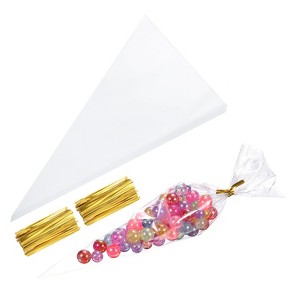 Unique Bargains OPP Material Transparent Cone Shape Treat Bags with Twist Ties 200 Pcs - 1 of 4