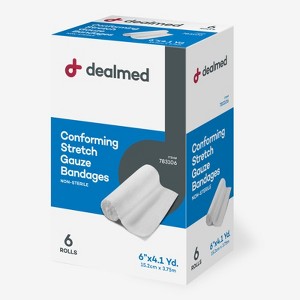 Dealmed 6" Non-Sterile Conforming Stretch Gauze Bandages, 4.1 Yards Latex Free Stretched Dressing Wrap, Medical Non-Adherent Wound Care Mesh Bandages - 1 of 1