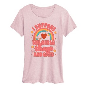 Women's - Instant Message - I Support The Girls Theys And Gays Short Sleeve Graphic T-Shirt - 1 of 4