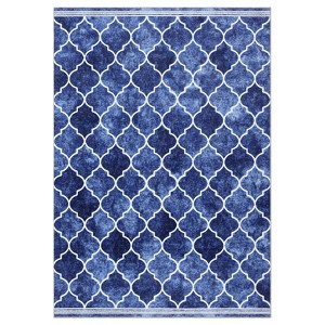 Area Rug Washable Non Slip Backing Boho Trellis Rug Low Pile Distressed Floor Carpet Retro Accent Rug for Living Room Bedroom - 1 of 4