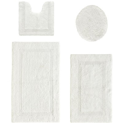 Lux Premium 100% Cotton Tufted Solid Reversible 4 Piece Bath Rug Set – Ultra-Soft, Water-Absorbent, Durable, Machine Washable Bathroom Rug