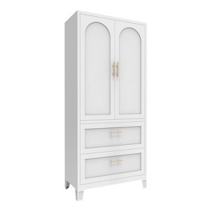 Fontoi Decorative Storage Cabinets, Armoires and Wardrobe with 2 Doors 2 Drawers, Freestanding Closet Wardrobe Cabinet, White, 31.5"*17.2"*71" - 1 of 4