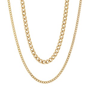 Adornia Men's Gold Tarnish Resistant 2-PIECE Chain Necklace HOLIDAY Set - 1 of 4