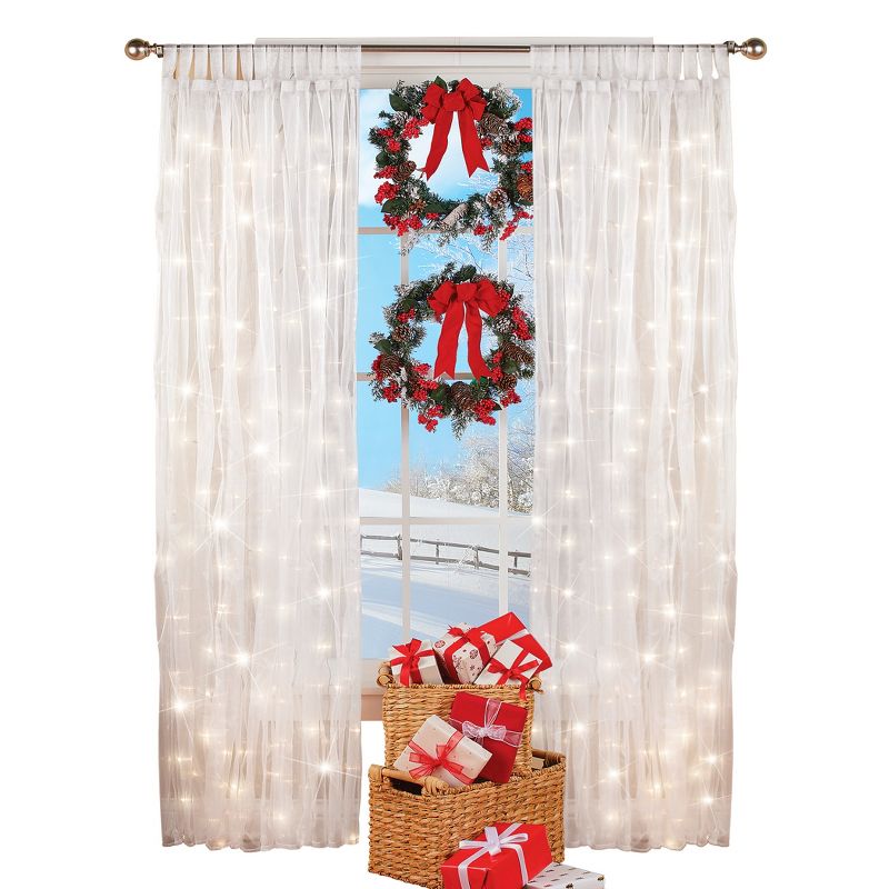 Collections Etc Light Up Magical Sheer Window Curtain Panel, 1 of 3