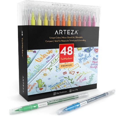 Arteza Dual Tip Sketch Markers TwiMarkers Art Supply Set, Assorted Colors - 48 Pack (ARTZ-8724)