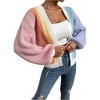 YESFASHION Women's Color Block Open Front Long Sleeve Ribbed Knit Cropped Cardigan Sweaters - 3 of 4