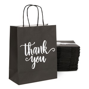 Sparkle and Bash 50 Pack Medium Thank You Paper Bags with Handles for Boutique, Small Business, Favors, Black, 10x8x4 in - 1 of 4