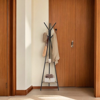 Industrial Style Coat Rack Stand with 2 Shelves: Sturdy, Stylish Organizer for Clothes, Hats, and Bags
