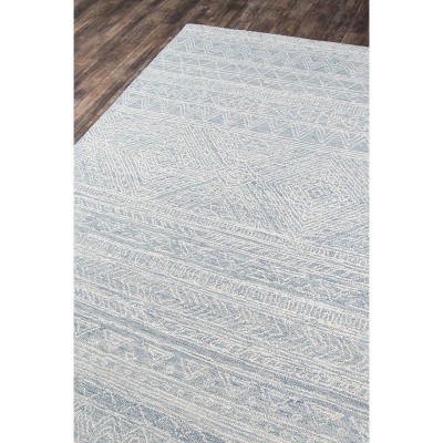 Light Blue Geometric Wool Rectangular Area Rug