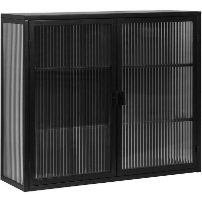 Removable Wall Cabinet, 24''X27'' Double Windowpane Glass Doors Over The Toilet Bathroom Wall Cabinet Adjustable Shelves, Tempered Glass + Iron