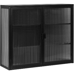 Removable Wall Cabinet, 24''X27'' Double Windowpane Glass Doors Over The Toilet Bathroom Wall Cabinet Adjustable Shelves, Tempered Glass + Iron - 1 of 4