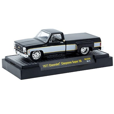 1977 Chevrolet Cheyenne Super 30 Pickup Truck Black with White Sides Limited Edition 1/64 Diecast Model Car by M2 Machines
