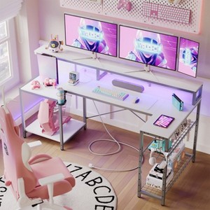 Bestier Gaming Desk 71.5 inch LED Computer Desk L Shaped Corner GamerTable with Power Outlet for Bedroom - 1 of 4
