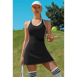 Attraco Women's Tennis Dresses with Shorts Pockets and Bra V Neck Racerback Golf Outfits - 1 of 4