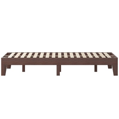 King Walnut Wooden Platform Bed with Slats and Headboard