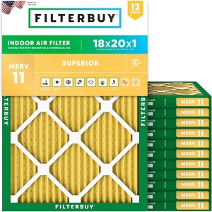 Filterbuy 18x20x1 Air Filter (12-Pack), Pleated MERV 11 Allergen Defense Replacement HVAC AC Furnace Filters (Actual Size: 17.50 x 19.50 x 0.75) - 1 of 4