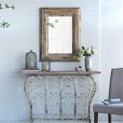 30" x 39" Rectangular Brown Wood Frame Mirror with Distressed Wood Frame, Antique Wall-Mounted Mirror for Bathroom, Living Room – The Pop Home