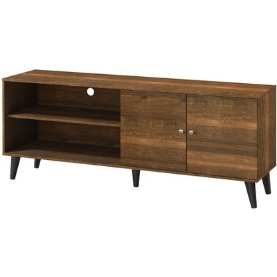 Vynxaria Mid-Century Modern TV Stand, Brown Finish, Max TV Size 63 in.