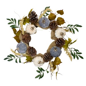 Northlight Pumpkins Foliage Grapevine Artificial Thanksgiving Wreath, 24-Inch, Unlit - 1 of 4