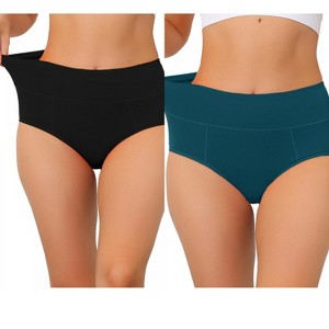 Allegra K Women's High Waist Available in Plus Size Tummy Control Briefs 2 Packs - 1 of 4