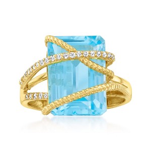 Ross-Simons 9.25 Carat Blue Topaz and .15 ct. t.w. Diamond Crisscross Ring in 14kt Yellow Gold - 1 of 4