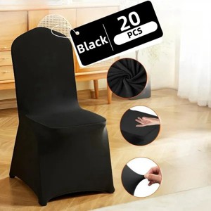 20PCS Stretch Spandex Non-Slip Chair Covers - Universal Fit, Washable Slipcovers for Wedding, Party, Banquet, Celebration & Dining (Black) - 1 of 4
