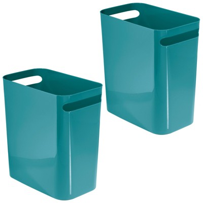 Image of mDesign Plastic Slim Large 2.5 Gallon Trash Can Wastebasket - 2 Pack, Teal Blue