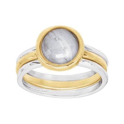 Silpada 'In Good Campanile' Stacking Rings with Natural Blue Lace Agate in Sterling Silver & Brass