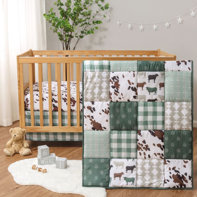The Peanutshell Nursery Crib Bedding Set for Baby Boys, Boho Farm, 3 Pieces - Green, 1 of 7
