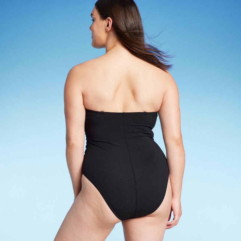 Women's Shirred Ribbed Bandeau Cheeky One Piece Swimsuit - Shade & Shore™, 5 of 12