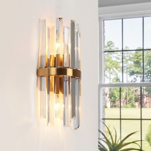 LNC Tadonipkeseismo 2-Lights 6" Luxury and Glam Crystal Wall Lights, Gold - 1 of 4