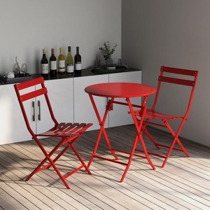 Outdoor Foldable Round Table+2-Chair Terrace Tavern Set Anti Rust Metal ...