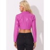 INSPIRE CHIC Women's Faux Leather One Button Lapel Collar Cropped Moto PU Jackets - 3 of 4